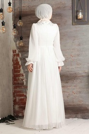 Neva Style - Modern Ecru Muslim Fashion Evening Dress 21910E - Thumbnail