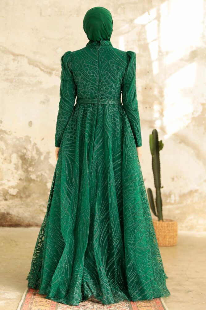 Neva Style - Modern Emerald Green Islamic Clothing Engagement Dress 2294ZY - 3