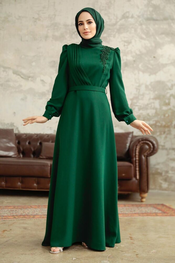 Modern Emerald Green Islamic Dress 37351ZY - 2