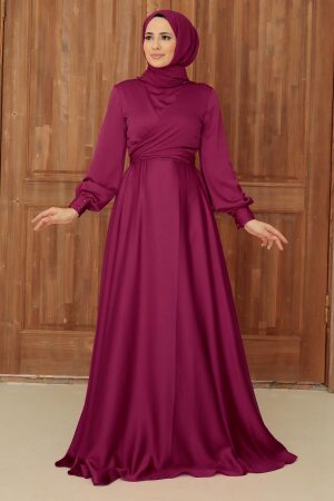 Modern Fushia Hijab Bridesmaid Dress 33871F - 1