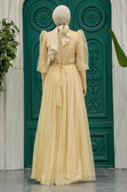 Neva Style - Modern Gold Hijab Wedding Dress 23041GOLD - Thumbnail