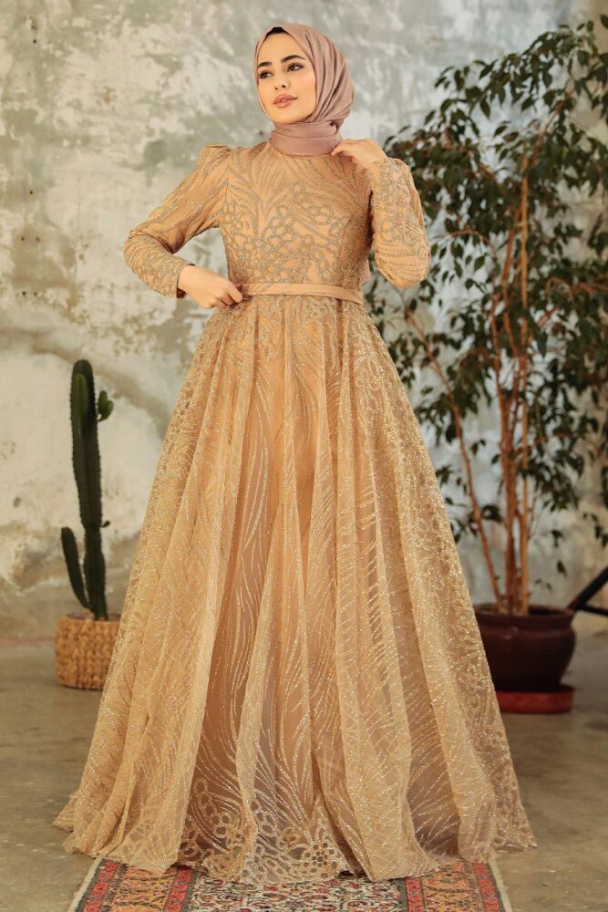 Neva Style - Modern Gold Islamic Clothing Engagement Dress 2294GOLD - 2