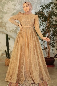 Neva Style - Modern Gold Islamic Clothing Engagement Dress 2294GOLD - Thumbnail