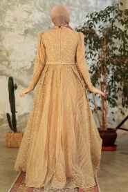 Neva Style - Modern Gold Islamic Clothing Engagement Dress 2294GOLD - Thumbnail