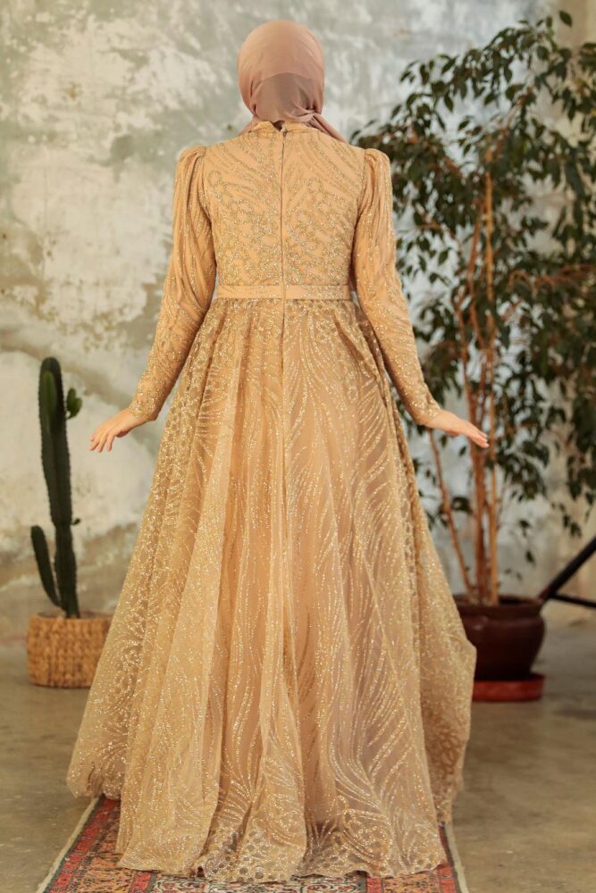 Neva Style - Modern Gold Islamic Clothing Engagement Dress 2294GOLD - 3