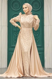 Neva Style - Modern Gold Modest Islamic Clothing Wedding Dress 23310GOLD - Thumbnail