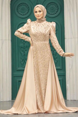 Neva Style - Modern Gold Modest Islamic Clothing Wedding Dress 23310GOLD - Thumbnail