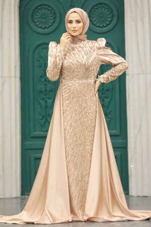 Neva Style - Modern Gold Modest Islamic Clothing Wedding Dress 23310GOLD - Thumbnail