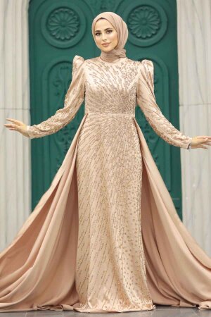 Neva Style - Modern Gold Modest Islamic Clothing Wedding Dress 23310GOLD - Thumbnail