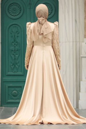 Neva Style - Modern Gold Modest Islamic Clothing Wedding Dress 23310GOLD - Thumbnail