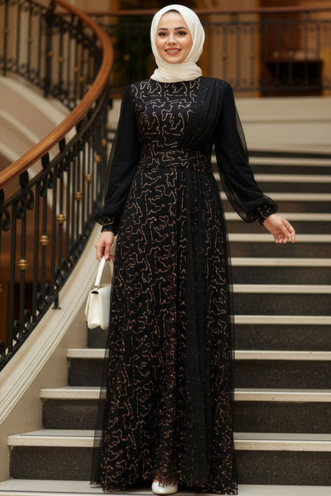 Neva Style - Modern Gold Muslim Wedding Gown 5696GOLD - TESETTÜRLÜ ABİYE ELBİSELER