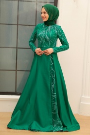 Neva Style - Modern Green Muslim Long Sleeve Dress 363Y - Thumbnail