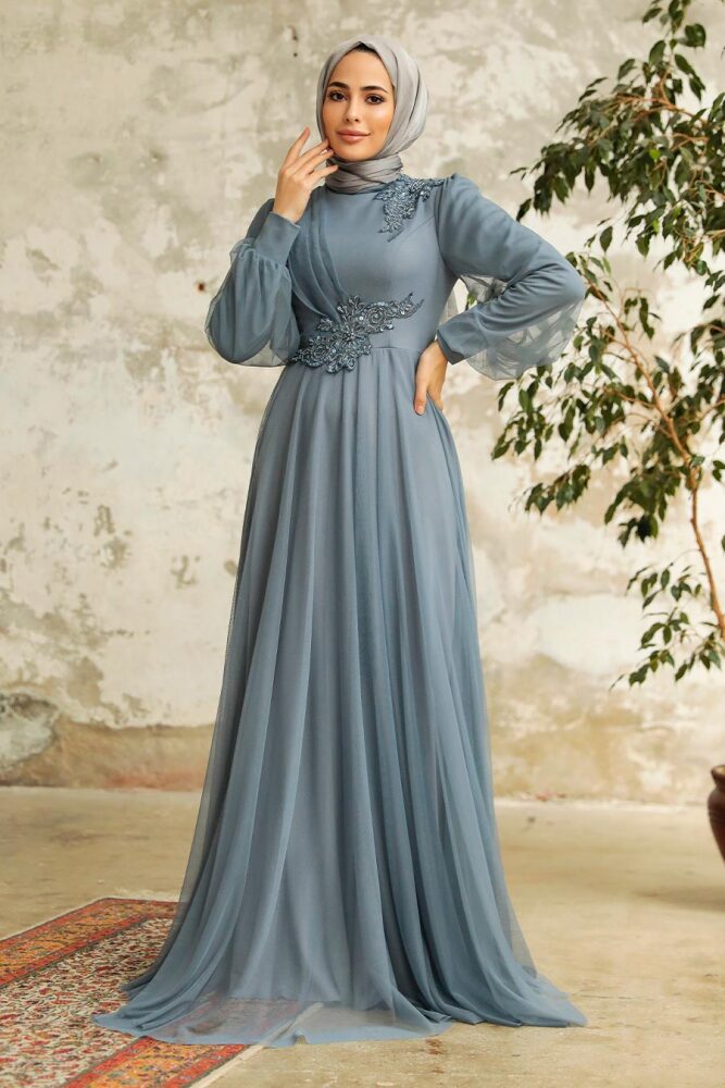 Neva Style - Stylish Grey Hijab Evening Dress 22061GR - 2
