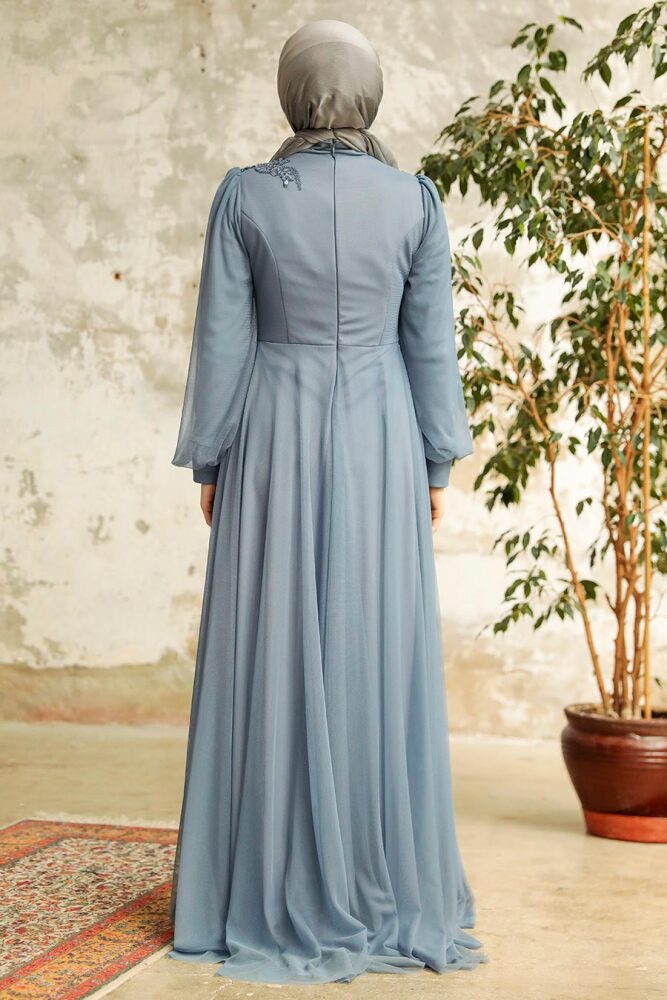Neva Style - Stylish Grey Hijab Evening Dress 22061GR - 3