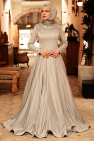 Neva Style - Modern Grey Modest Prom Dress 718GR - Thumbnail