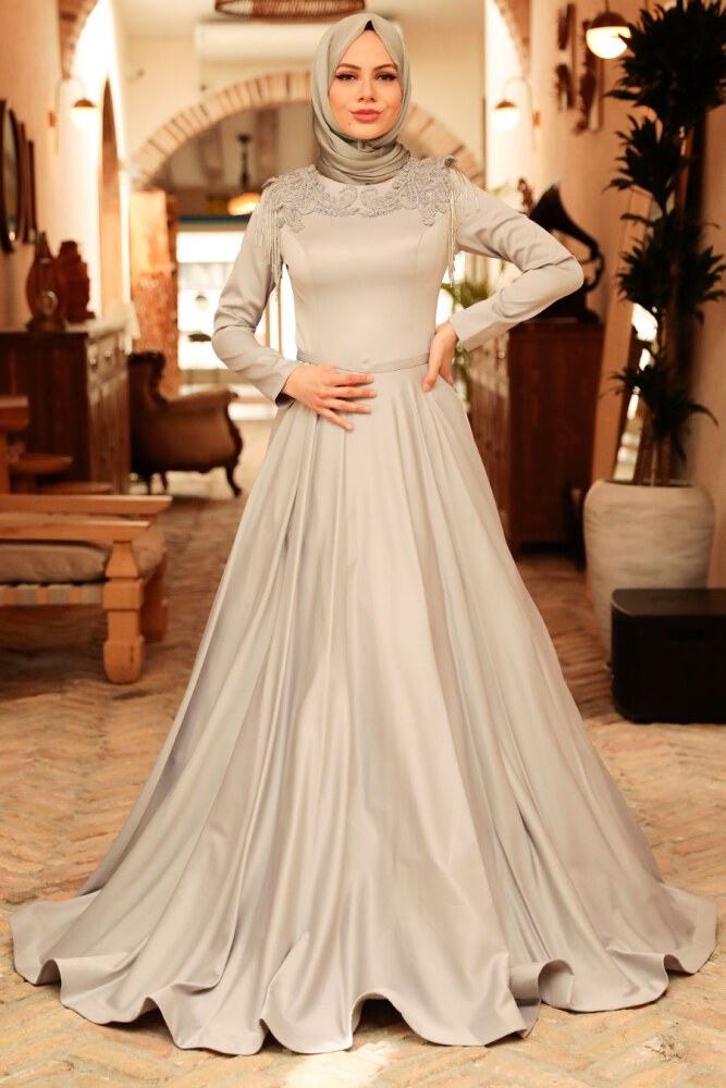 Neva Style - Modern Grey Modest Prom Dress 718GR - 4