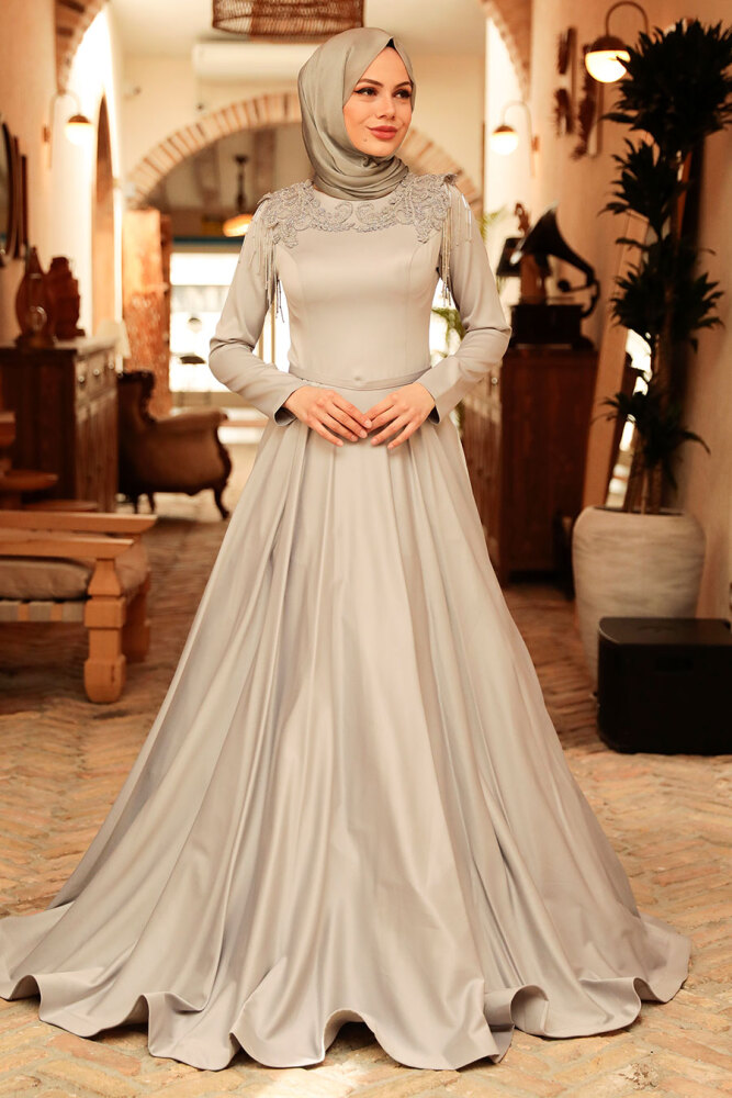 Neva Style - Modern Grey Modest Prom Dress 718GR - 5