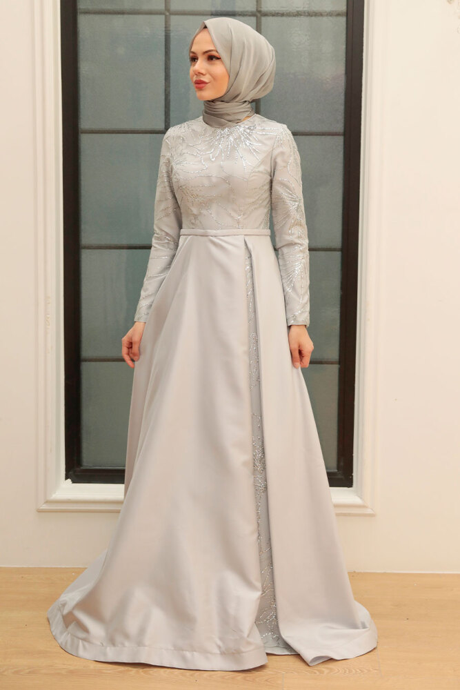 Neva Style - Modern Grey Muslim Long Sleeve Dress 363GR - 1
