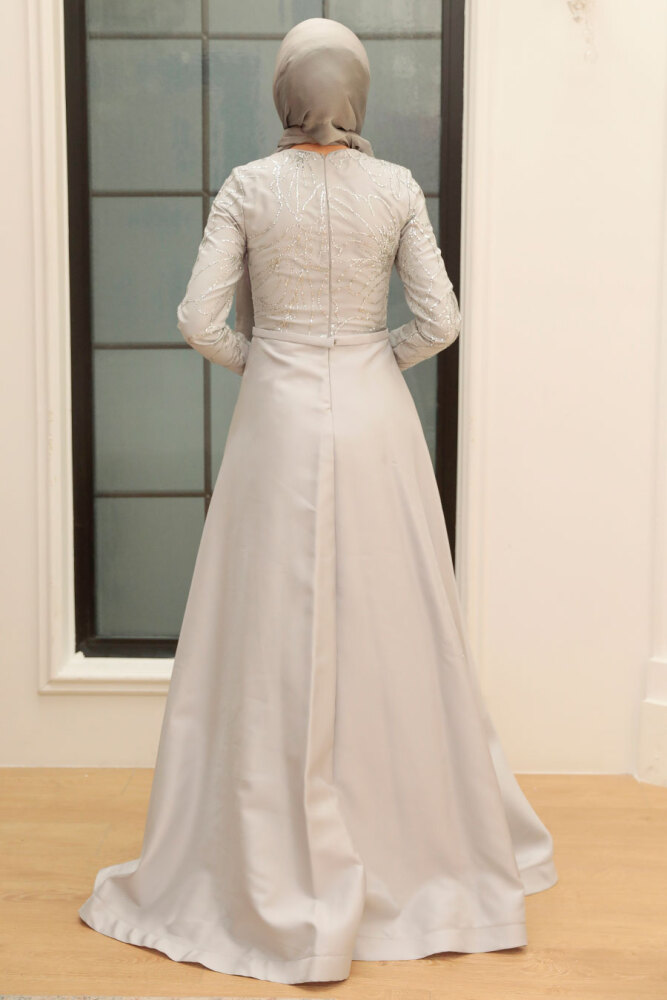 Neva Style - Modern Grey Muslim Long Sleeve Dress 363GR - 2