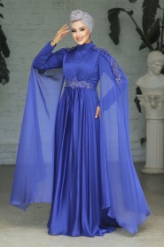 Neva Style - Modern İndigo Blue Hijab Bridesmaid Dress 22130IM - Thumbnail