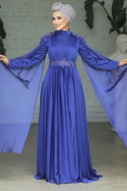 Neva Style - Modern İndigo Blue Hijab Bridesmaid Dress 22130IM - Thumbnail