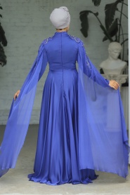 Neva Style - Modern İndigo Blue Hijab Bridesmaid Dress 22130IM - Thumbnail