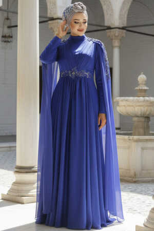 Neva Style - Modern İndigo Blue Hijab Bridesmaid Dress 22130IM - 1