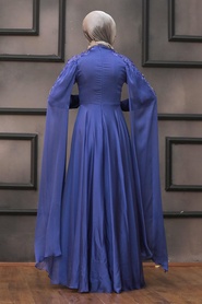 Neva Style - Modern İndigo Blue Hijab Bridesmaid Dress 22130IM - Thumbnail