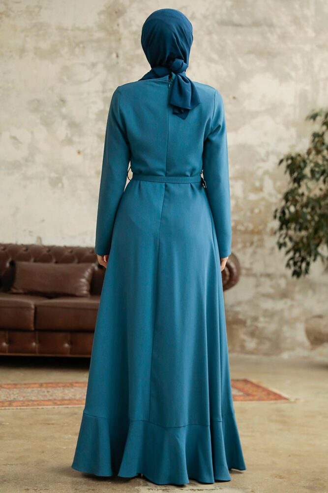 Neva Style - Modern İndigo Blue Hijab Wedding Dress 37320IM - 4