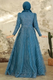 Neva Style - Modern İndigo Blue Islamic Clothing Engagement Dress 2294IM - Thumbnail