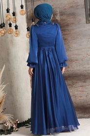 Neva Style - Modern İndigo Blue Muslim Fashion Evening Dress 21910IM - Thumbnail