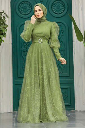 Modern Khaki Hijab Wedding Dress 23041HK - 3