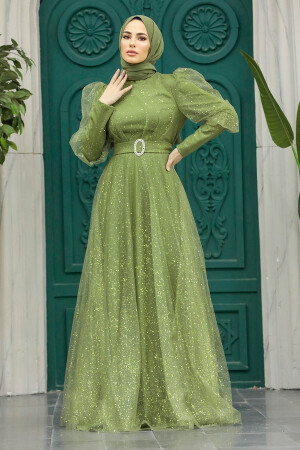 Modern Khaki Hijab Wedding Dress 23041HK - 1