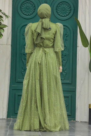 Modern Khaki Hijab Wedding Dress 23041HK - 4