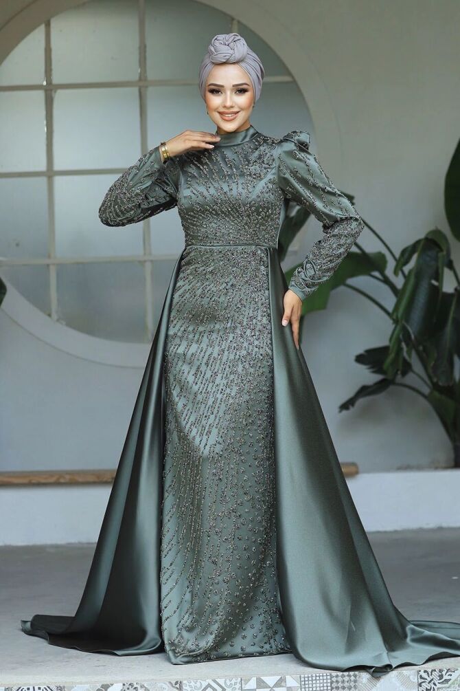 Modern Khaki Modest Islamic Clothing Wedding Dress 23310HK - 1