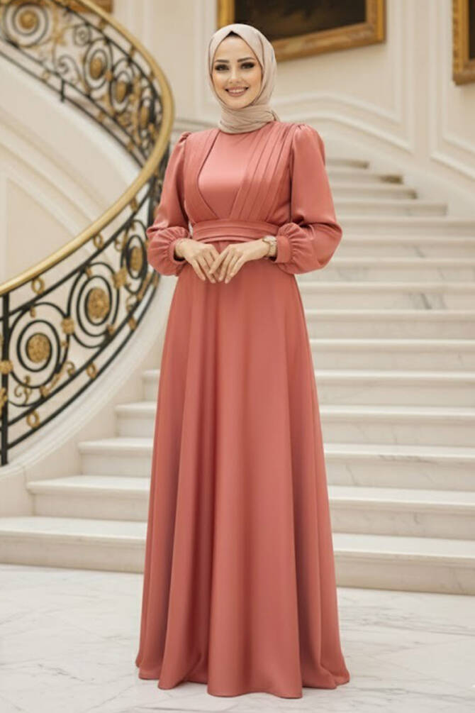 Modern Light Dusty Rose Islamic Clothing Wedding Dress 40621AGK - 1