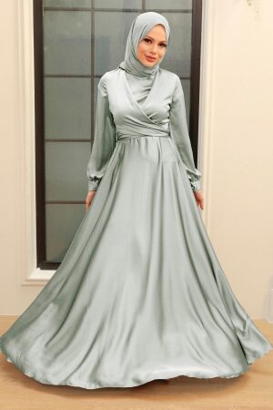 Modern Light Grey Hijab Bridesmaid Dress 33871AGR - 1
