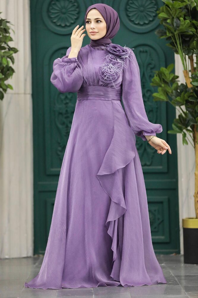 Neva Style - Modern Lila Hijab Evening Dress 22321LILA - 2