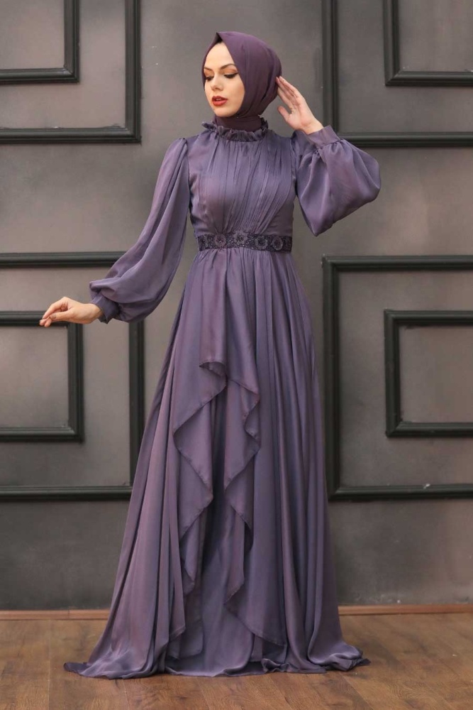 Neva Style - Modern Lila Hijab Islamic Clothing Engagement Dress 4313LILA - 3