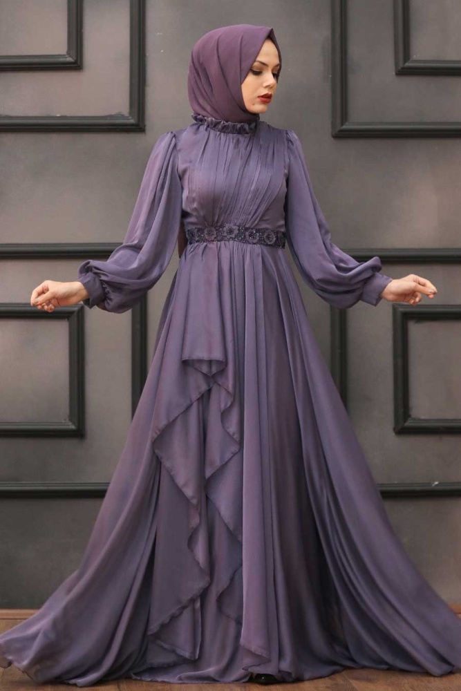 Neva Style - Modern Lila Hijab Islamic Clothing Engagement Dress 4313LILA - 2