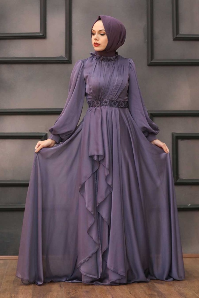 Neva Style - Modern Lila Hijab Islamic Clothing Engagement Dress 4313LILA - 1