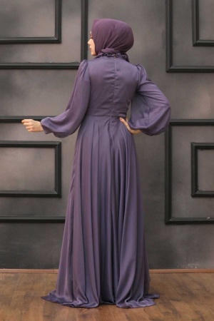Neva Style - Modern Lila Hijab Islamic Clothing Engagement Dress 4313LILA - 4