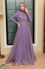 Neva Style - Modern Lila Islamic Prom Dress 22694LILA - Thumbnail