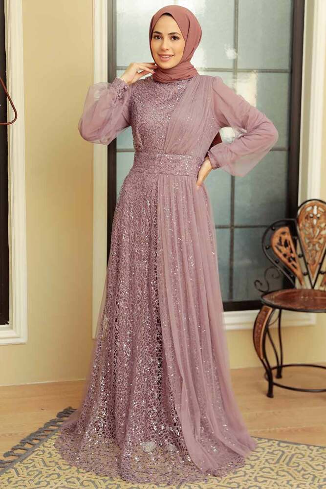 Neva Style - Modern Lila Muslim Wedding Gown 5696LILA - 3