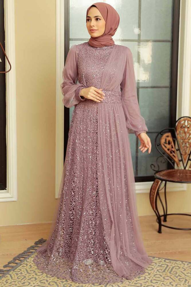 Neva Style - Modern Lila Muslim Wedding Gown 5696LILA - 2