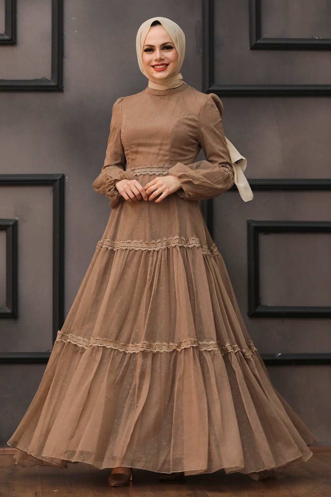 Neva Style - Modern Mink Islamic Evening Gown 2335V - 1