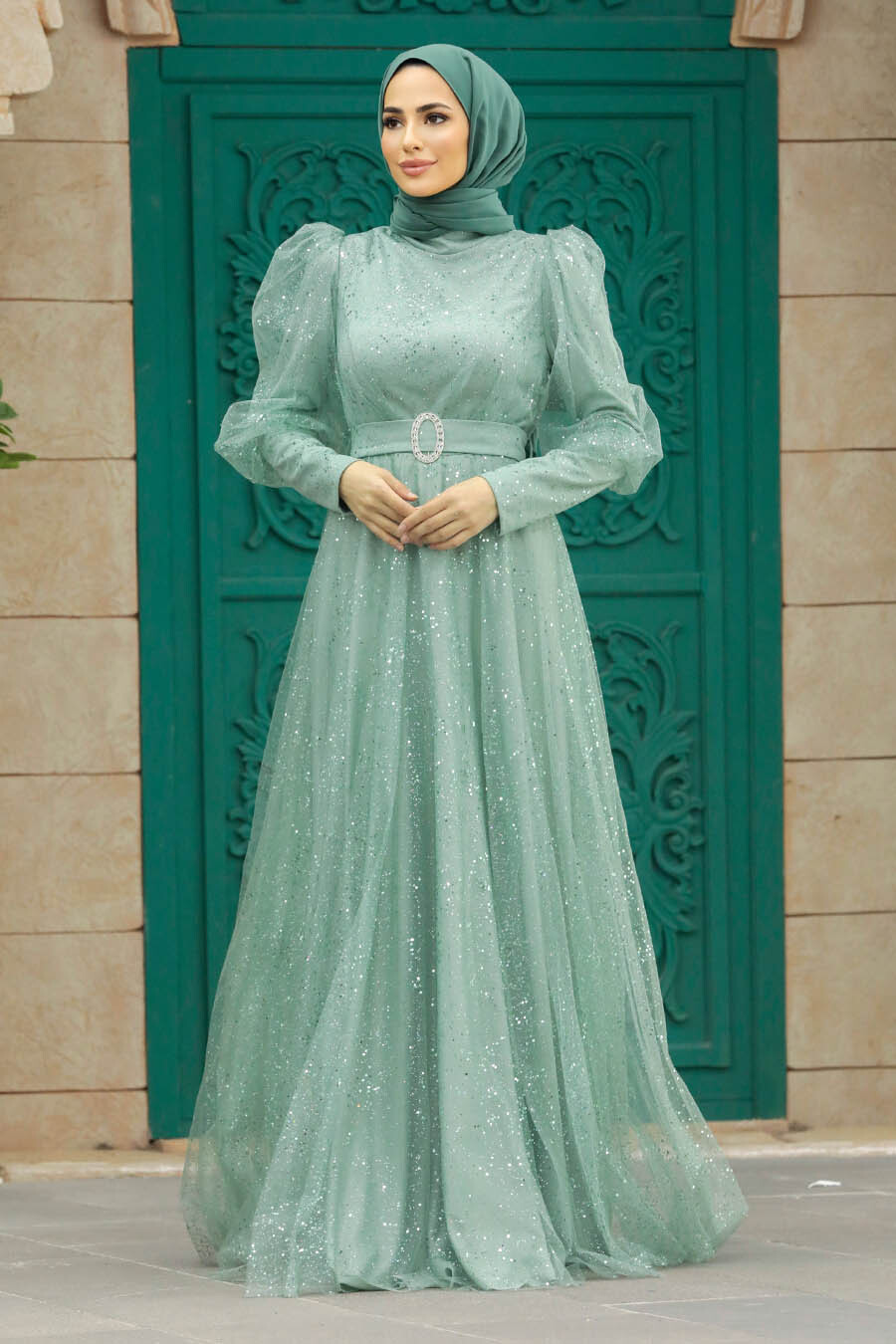 Neva Style Modern Mint Hijab Wedding Dress 23041MINT tesetturisland