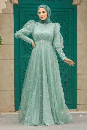 Modern Mint Hijab Wedding Dress 23041MINT - 5