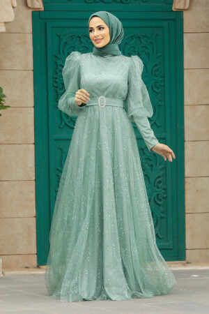 Modern Mint Hijab Wedding Dress 23041MINT - 1