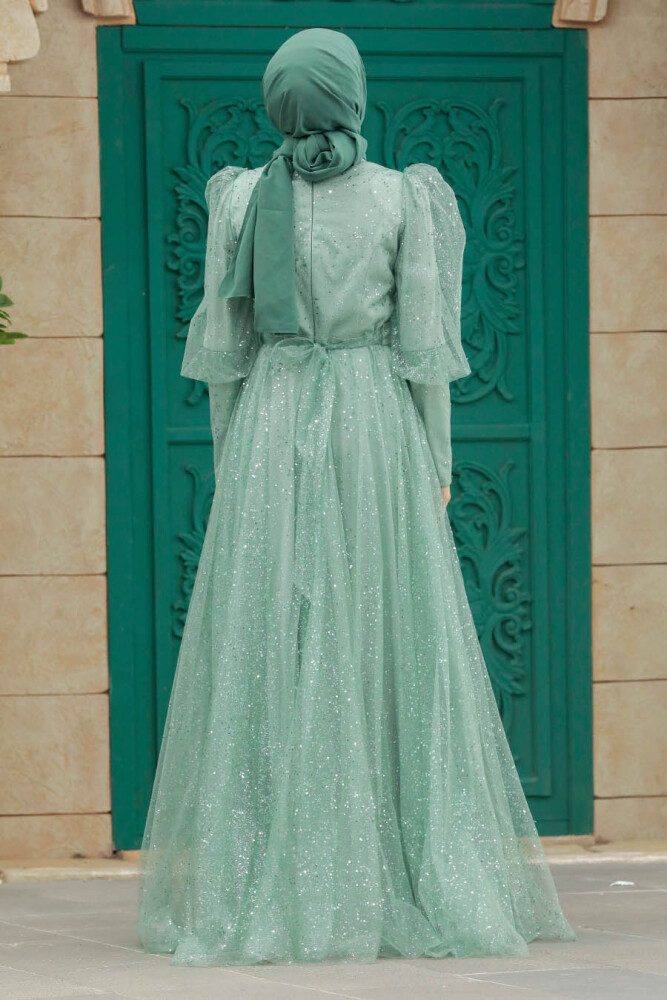 Modern Mint Hijab Wedding Dress 23041MINT - 6